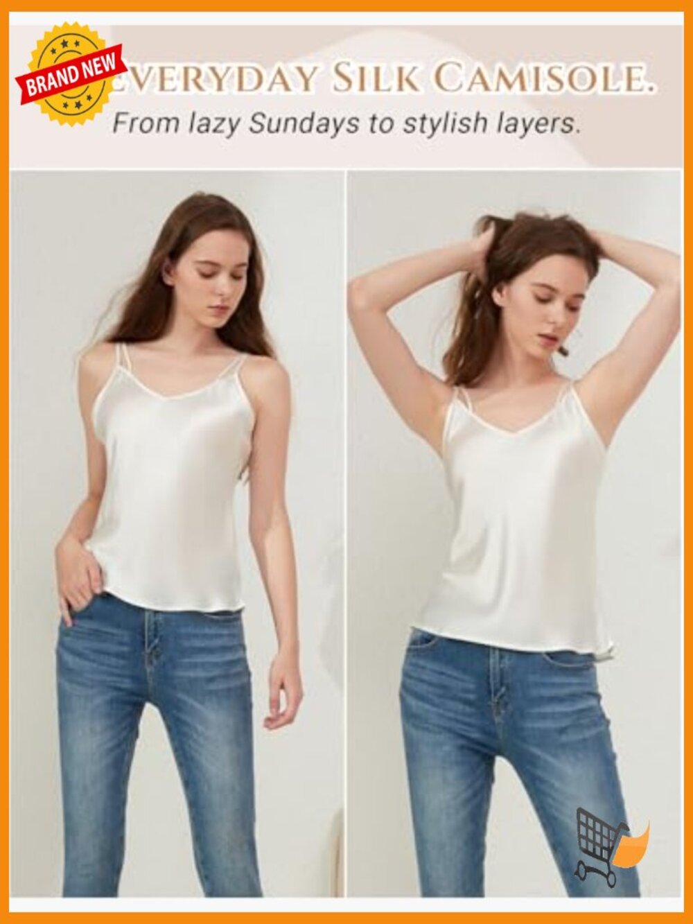 100% Mulberry Silk Cami Tank Top - Versatile Camisole Sleepwear & Daywear - Picture 4 of 7